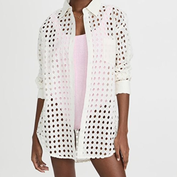 Solid & Striped Oxford Tunic Eyelet Beach Cover Up | Marshmallow - Picture 1 of 6